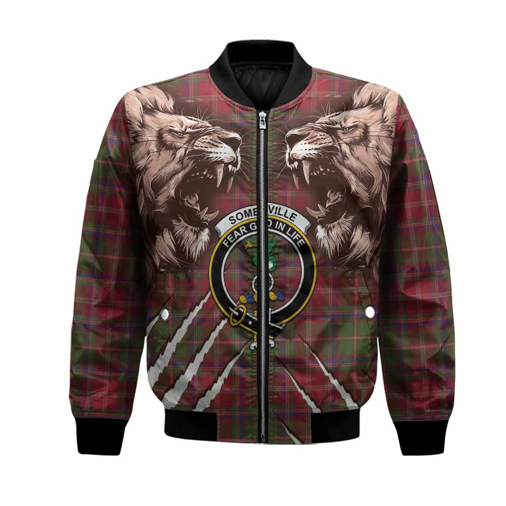Somerville Tartan Crest Bomber Jacket Ferocious Lion Style