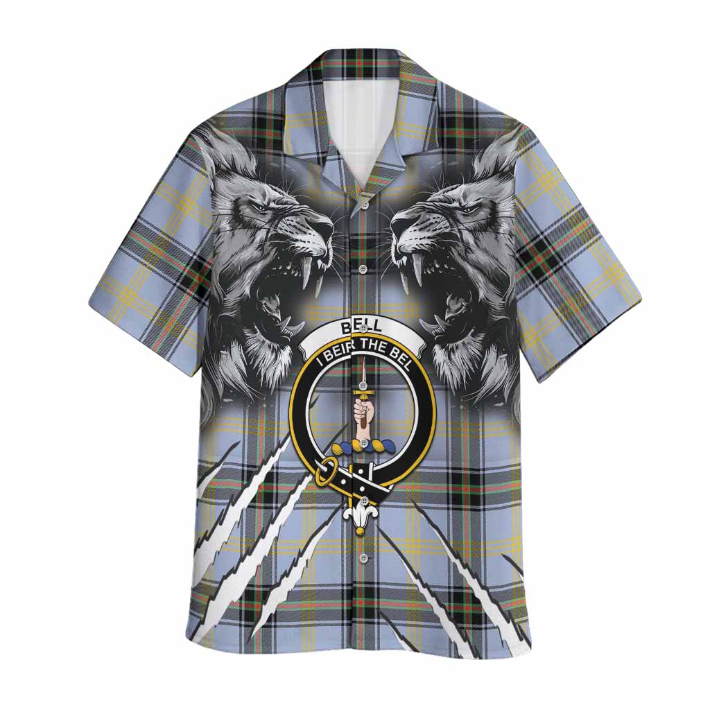 Bell Tartan Crest Hawaiian Shirt Ferocious Lion Style