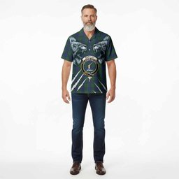 Barclay Tartan Crest Hawaiian Shirt Ferocious Lion Style