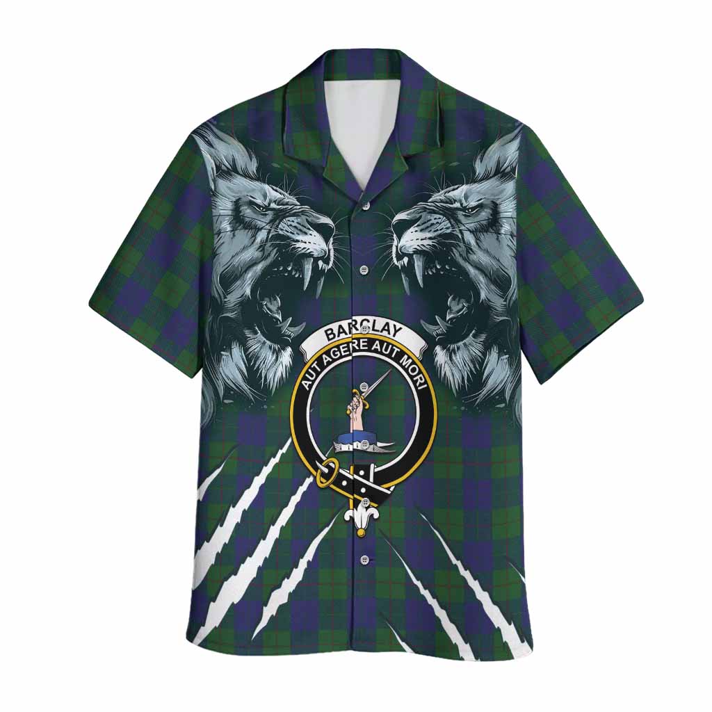 Barclay Tartan Crest Hawaiian Shirt Ferocious Lion Style