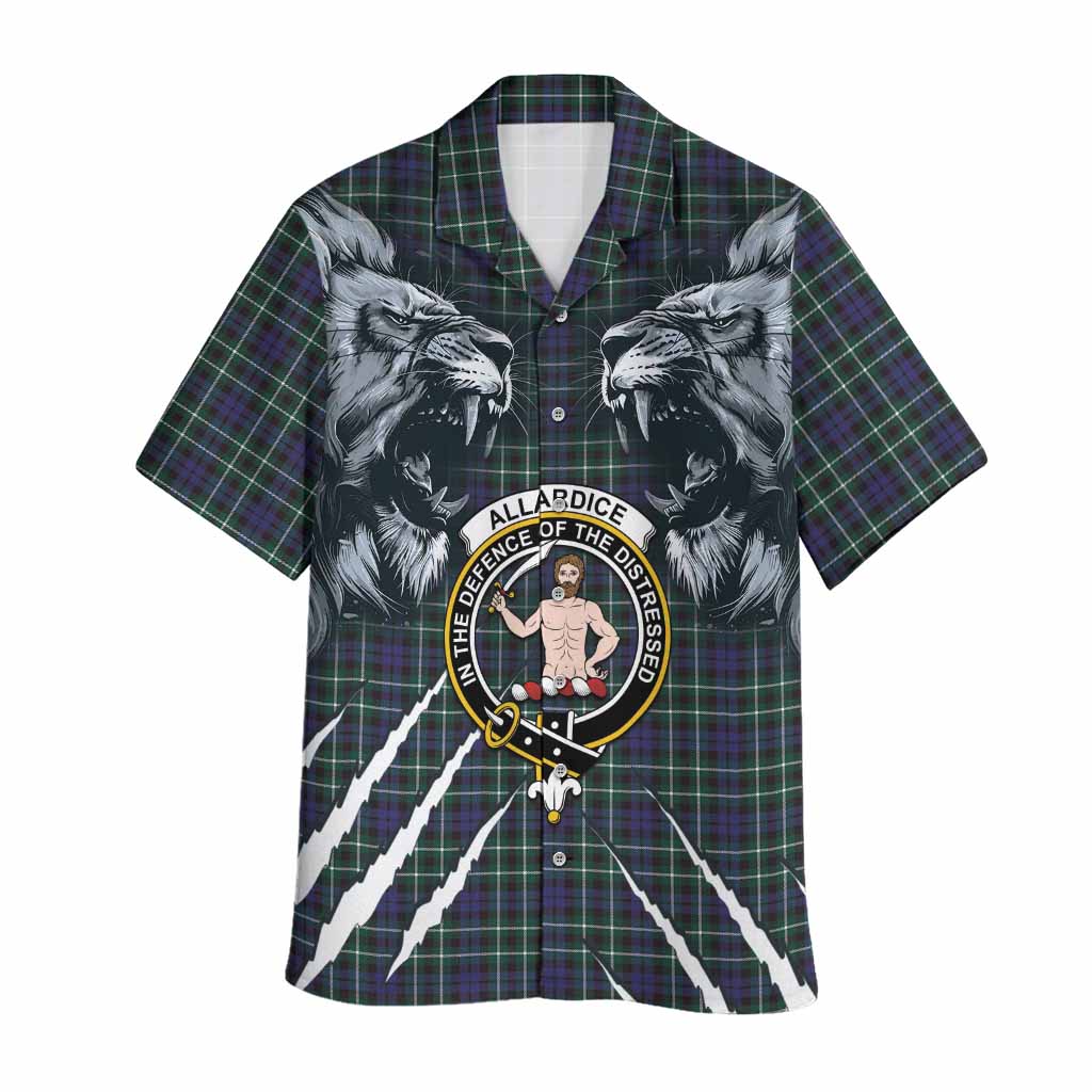 Allardice Tartan Crest Hawaiian Shirt Ferocious Lion Style