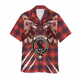 Abernethy Tartan Crest Hawaiian Shirt Ferocious Lion Style