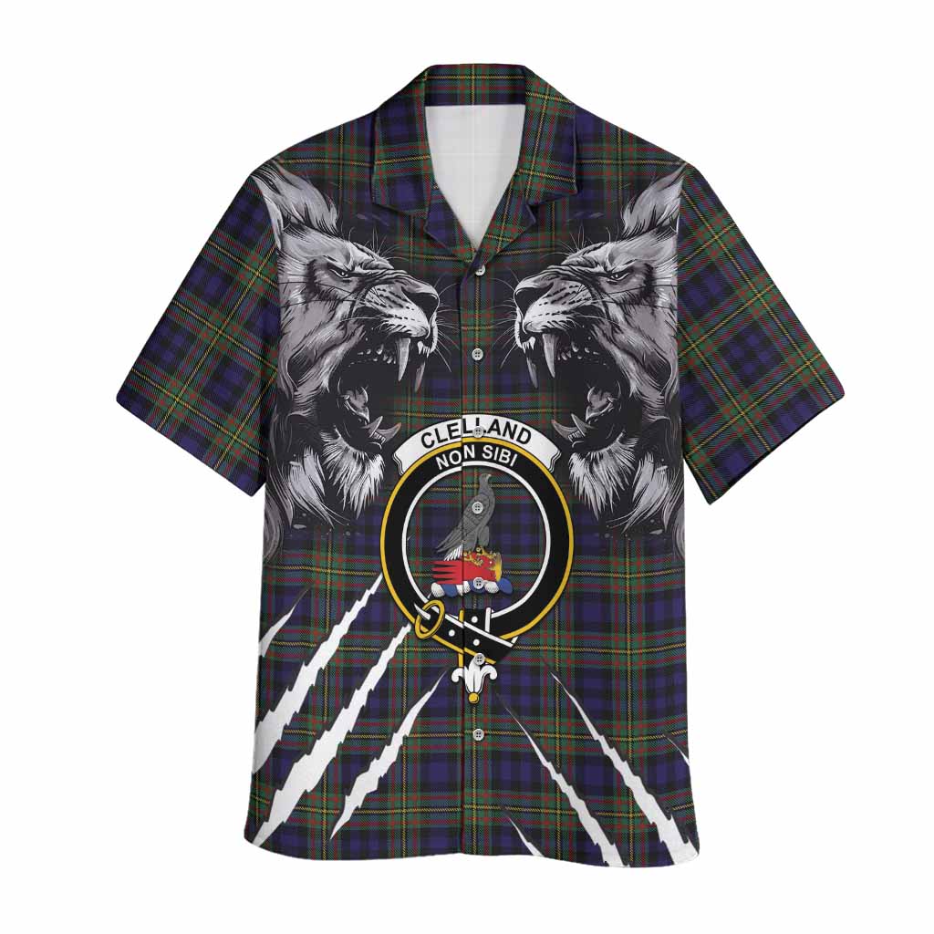 Clelland Tartan Crest Hawaiian Shirt Ferocious Lion Style