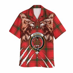 Darroch Tartan Crest Hawaiian Shirt Ferocious Lion Style