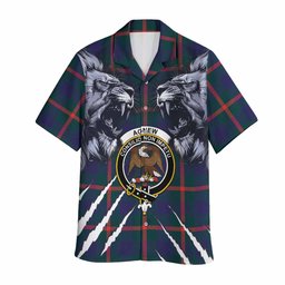 Agnew Tartan Crest Hawaiian Shirt Ferocious Lion Style