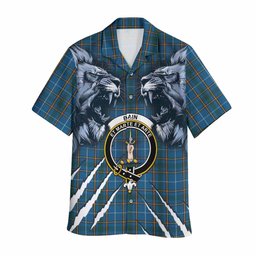 Bain Tartan Crest Hawaiian Shirt Ferocious Lion Style