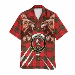 Adair Tartan Crest Hawaiian Shirt Ferocious Lion Style
