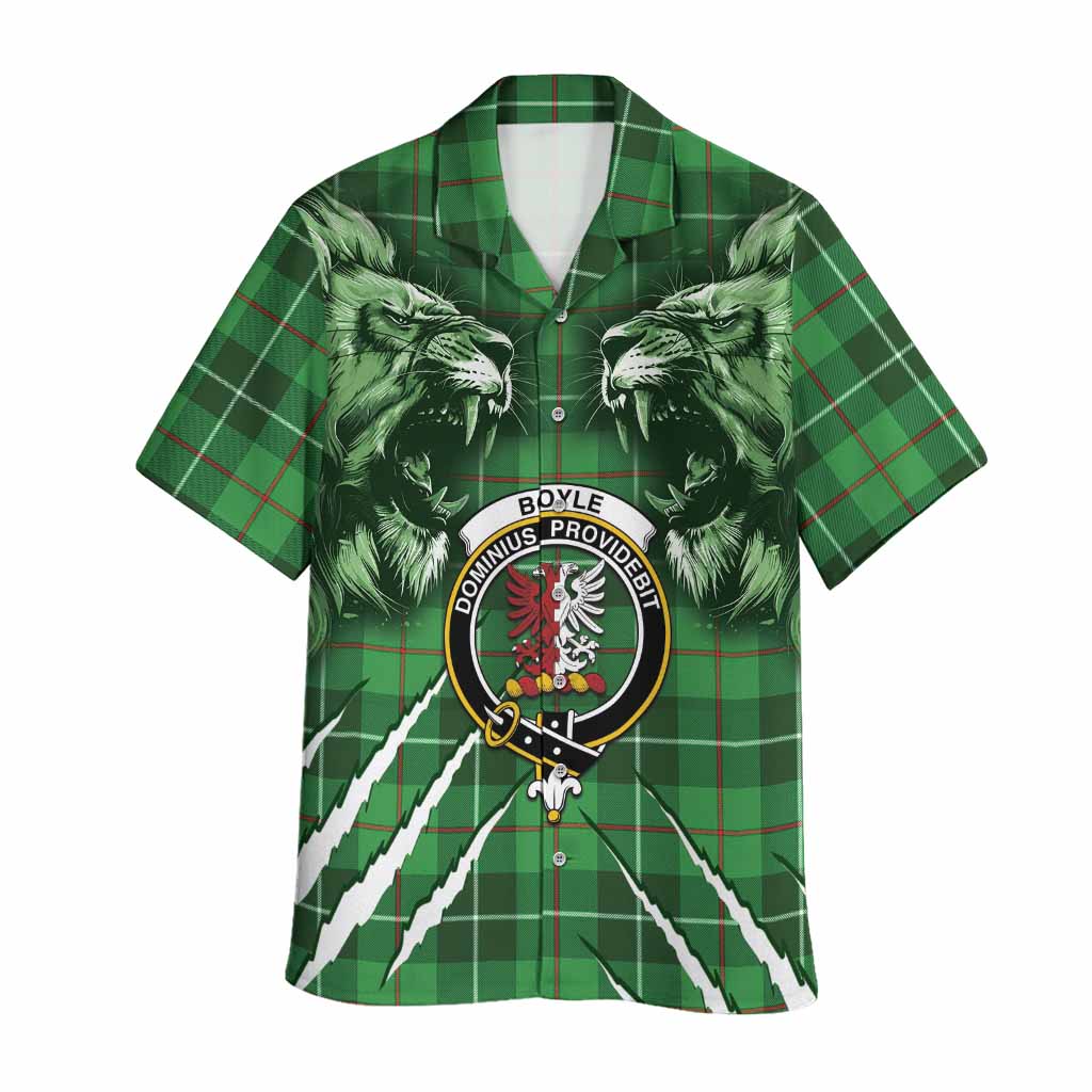 Boyle Tartan Crest Hawaiian Shirt Ferocious Lion Style