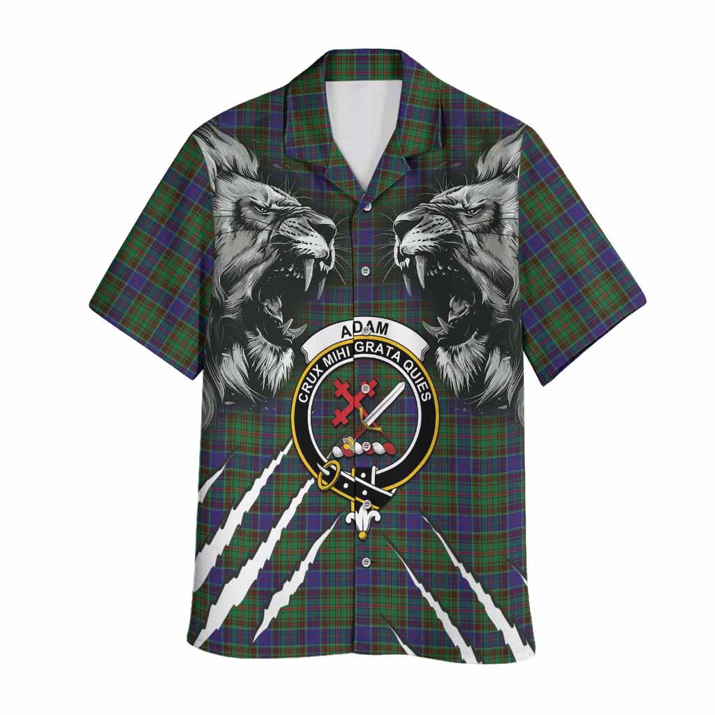 Adam Tartan Crest Hawaiian Shirt Ferocious Lion Style