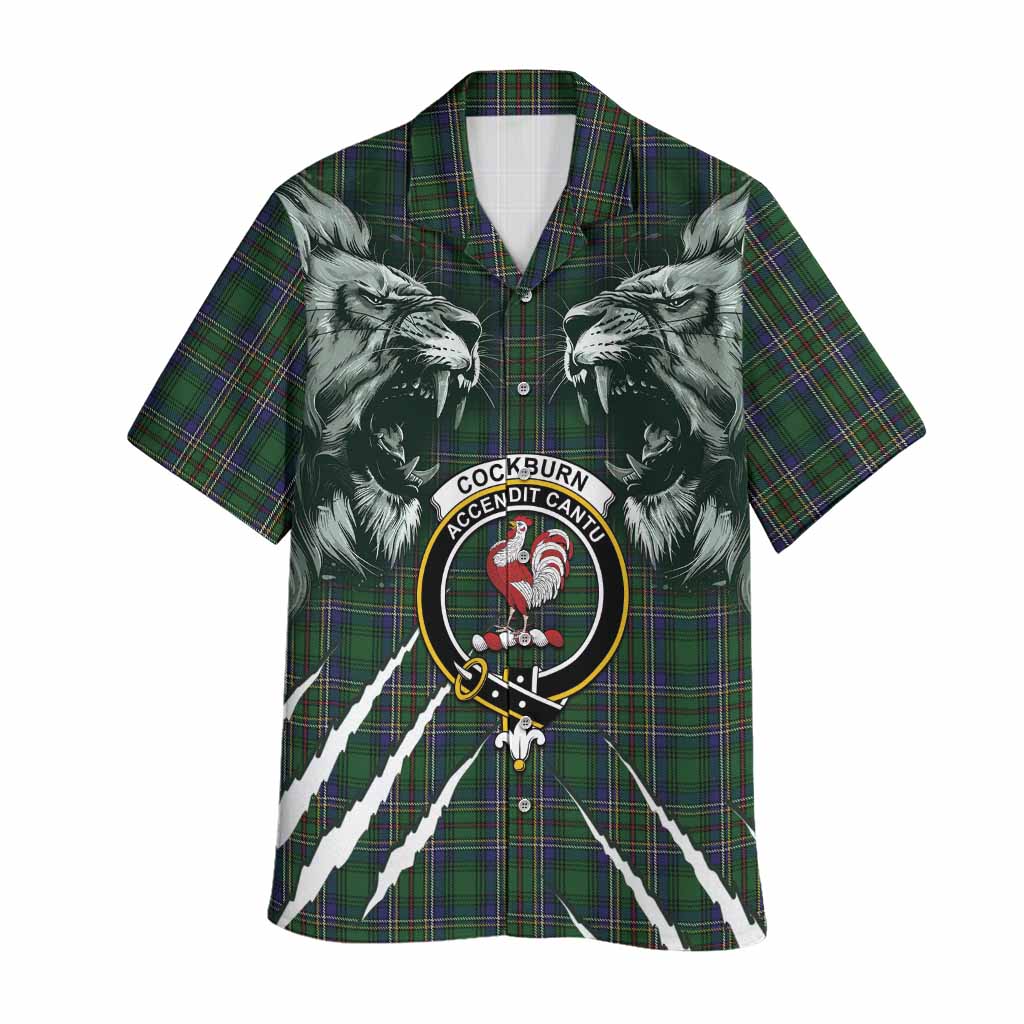 Cockburn Tartan Crest Hawaiian Shirt Ferocious Lion Style