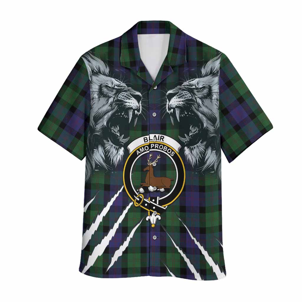 Blair Tartan Crest Hawaiian Shirt Ferocious Lion Style