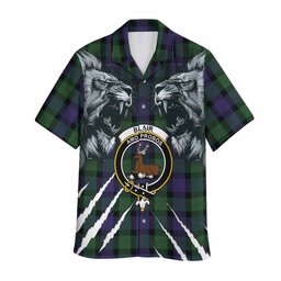 Blair Tartan Crest Hawaiian Shirt Ferocious Lion Style