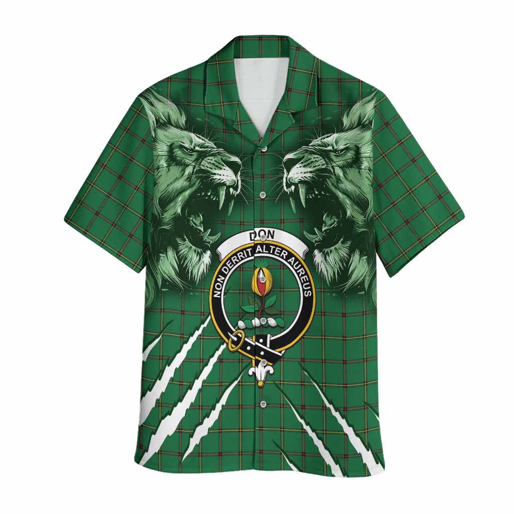Don Tartan Crest Hawaiian Shirt Ferocious Lion Style