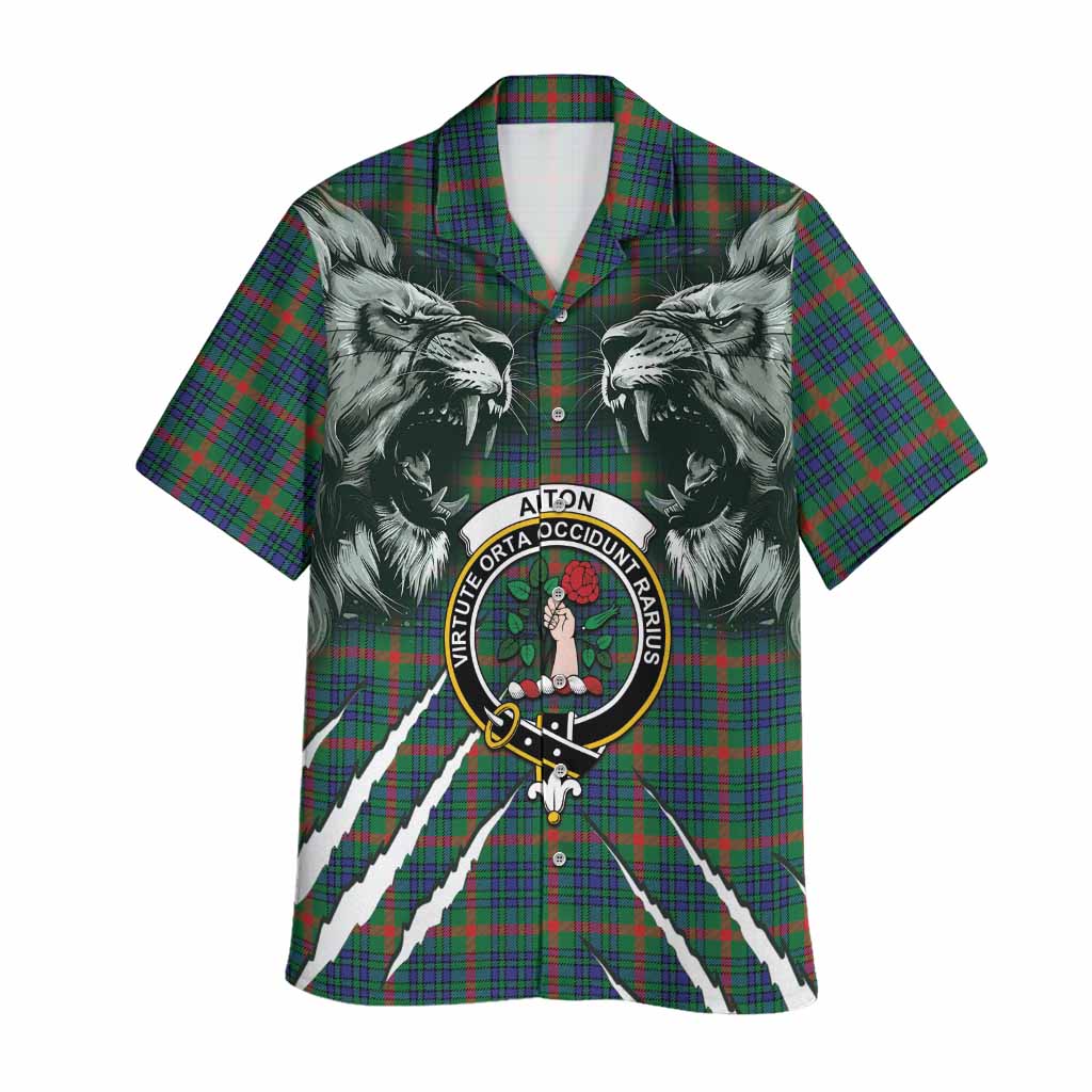 Aiton Tartan Crest Hawaiian Shirt Ferocious Lion Style