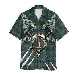 Aiton Tartan Crest Hawaiian Shirt Ferocious Lion Style