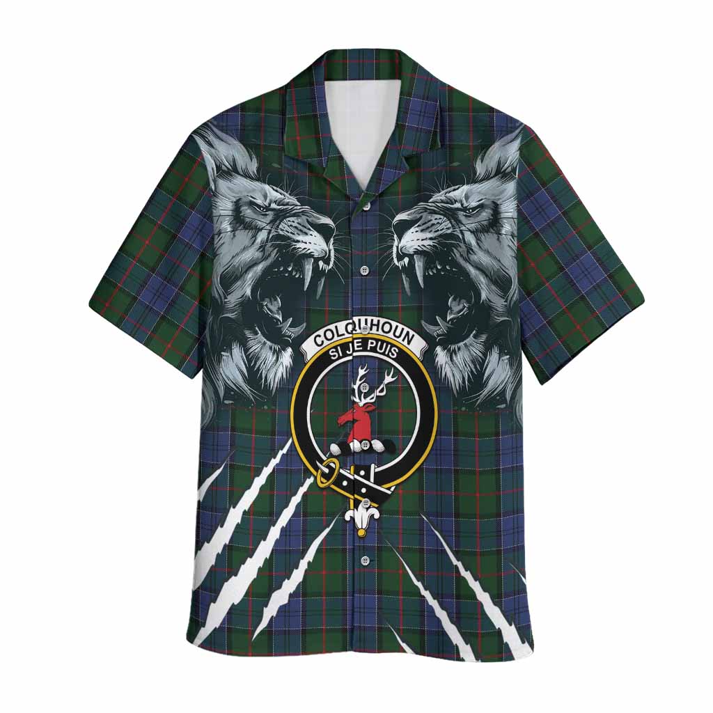 Colquhoun Tartan Crest Hawaiian Shirt Ferocious Lion Style