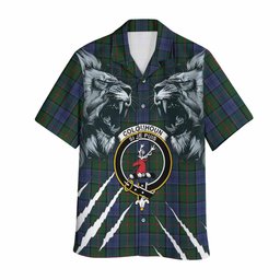Colquhoun Tartan Crest Hawaiian Shirt Ferocious Lion Style