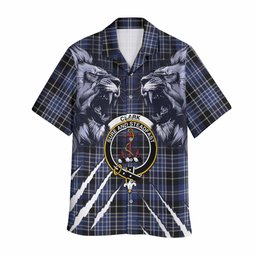 Clark (Clarke) Tartan Crest Hawaiian Shirt Ferocious Lion Style