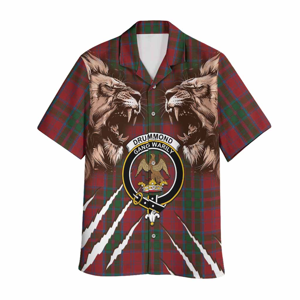 Drummond Tartan Crest Hawaiian Shirt Ferocious Lion Style