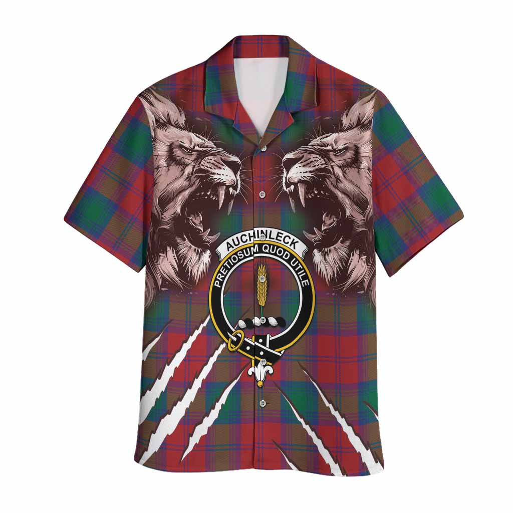 Auchinleck (Affleck) Tartan Crest Hawaiian Shirt Ferocious Lion Style