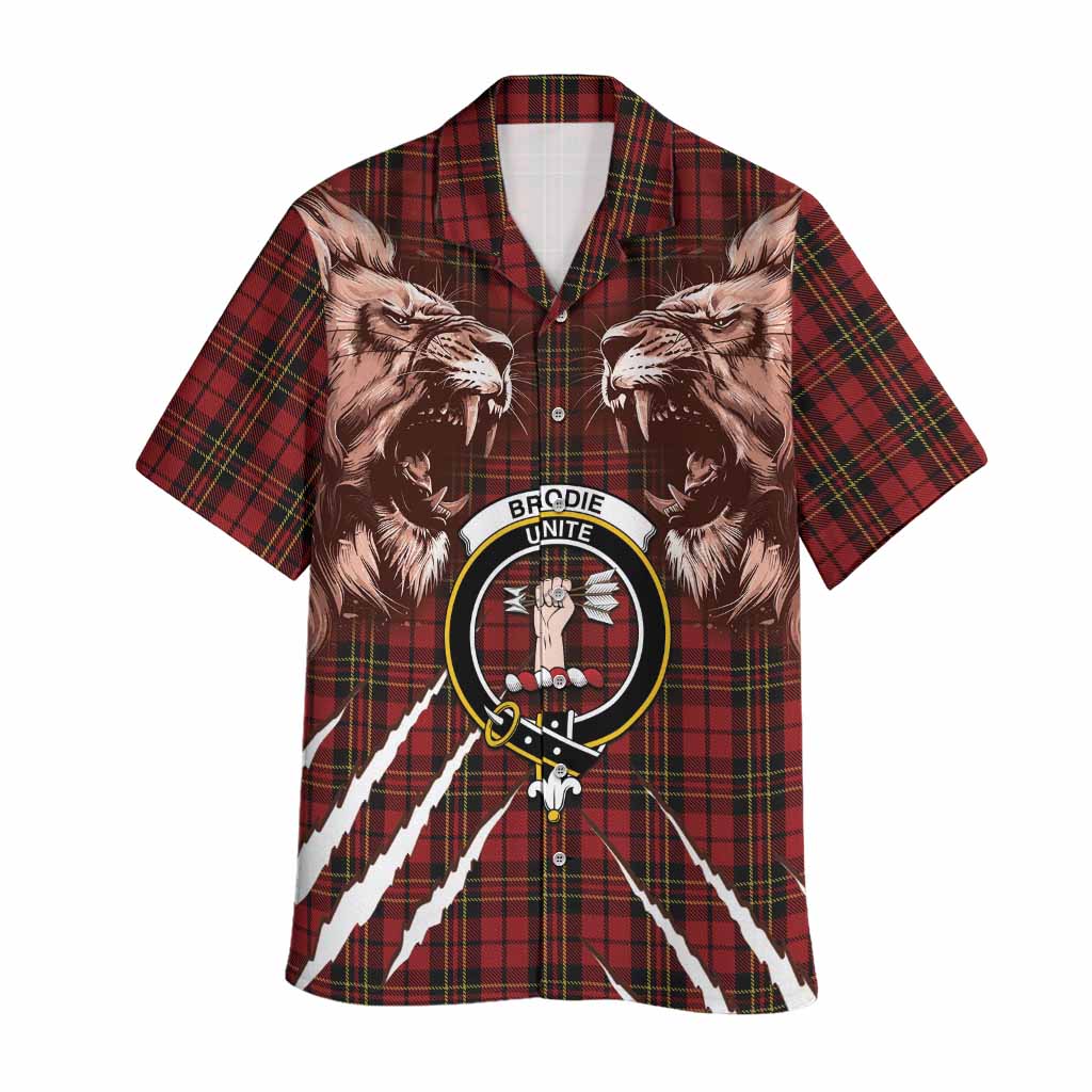 Brodie Tartan Crest Hawaiian Shirt Ferocious Lion Style