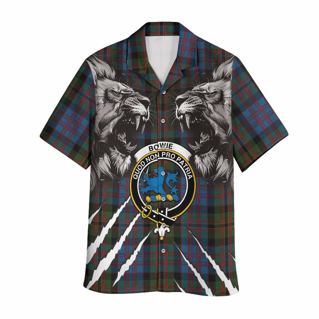 Bowie Tartan Crest Hawaiian Shirt Ferocious Lion Style