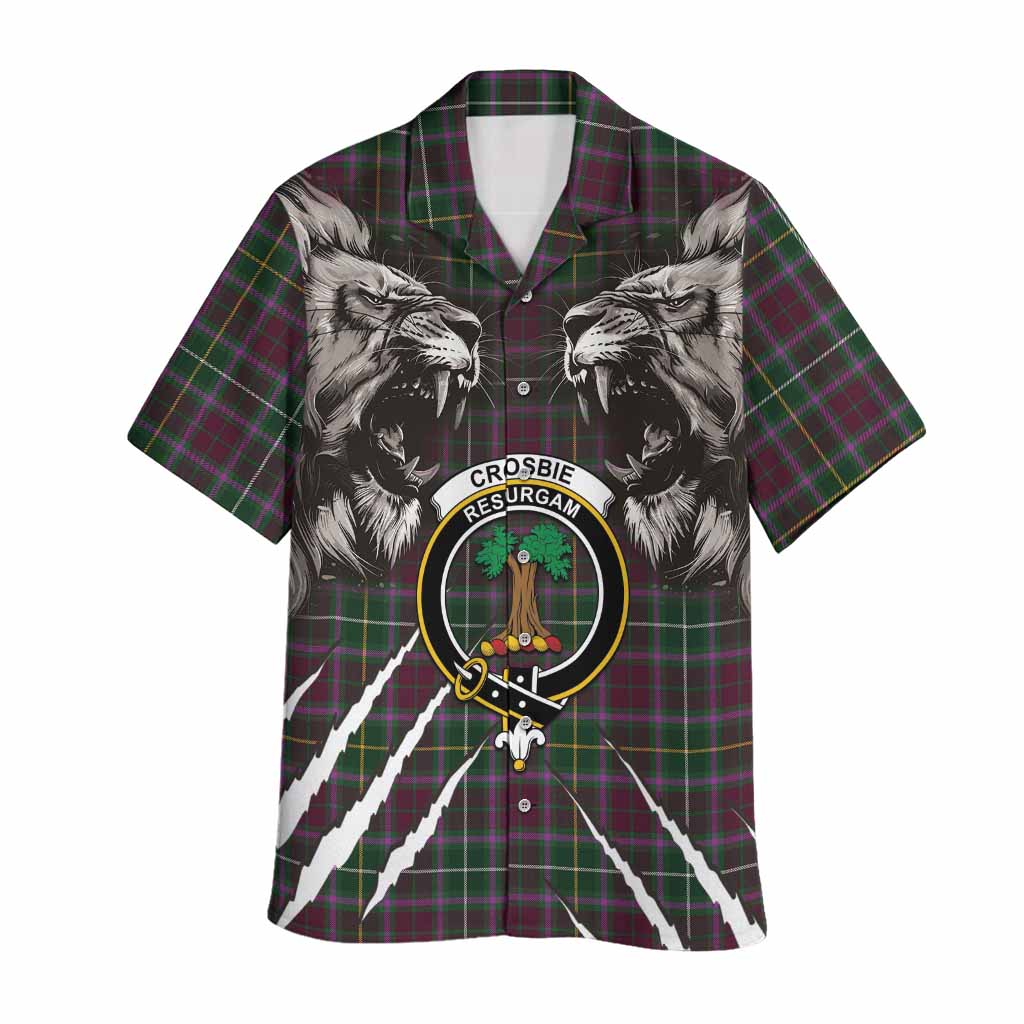 Crosbie Tartan Crest Hawaiian Shirt Ferocious Lion Style