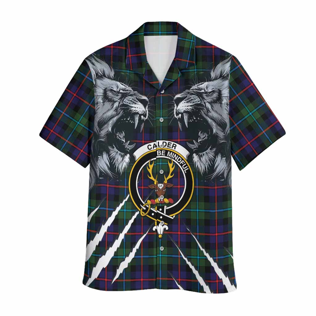 Calder Tartan Crest Hawaiian Shirt Ferocious Lion Style