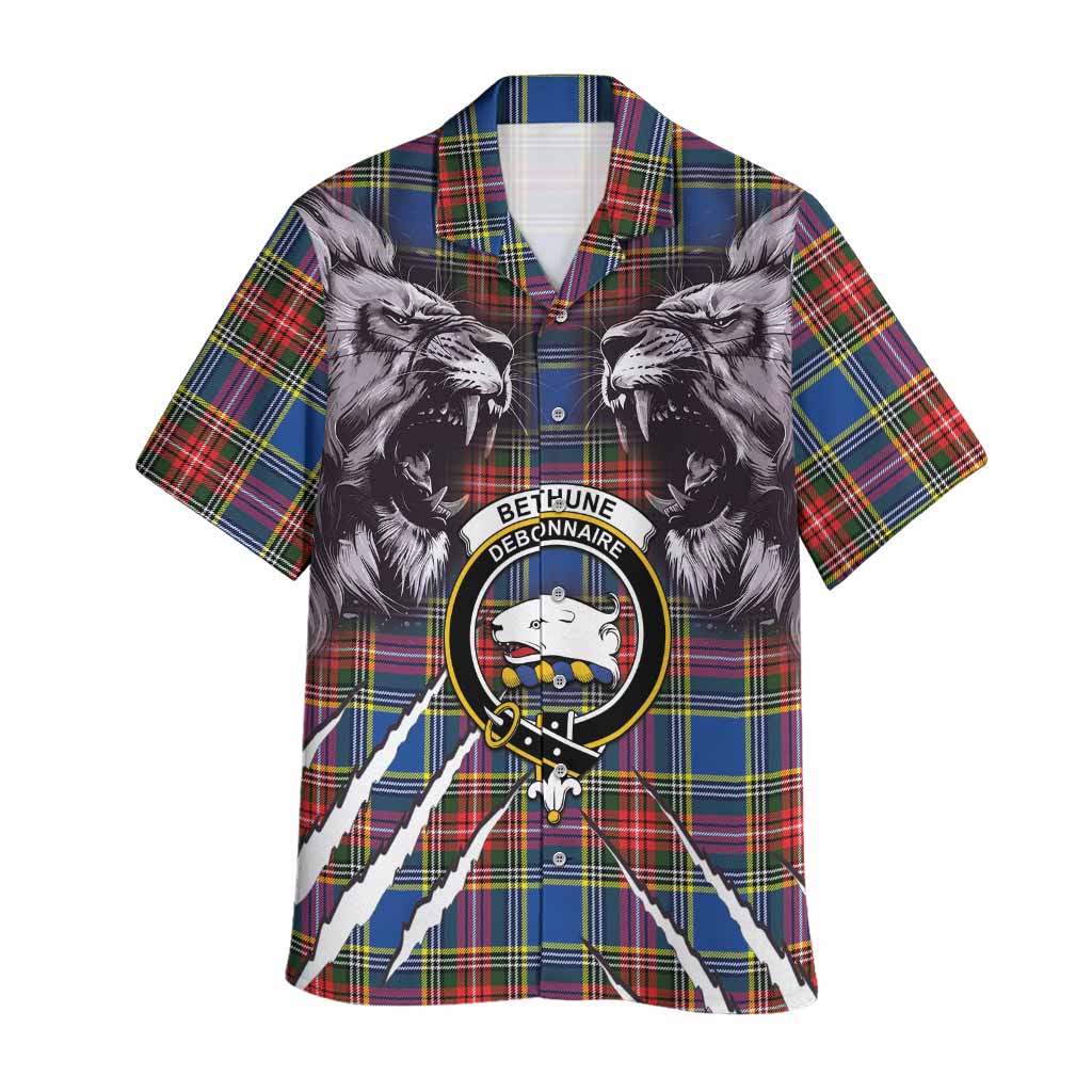 Bethune Tartan Crest Hawaiian Shirt Ferocious Lion Style