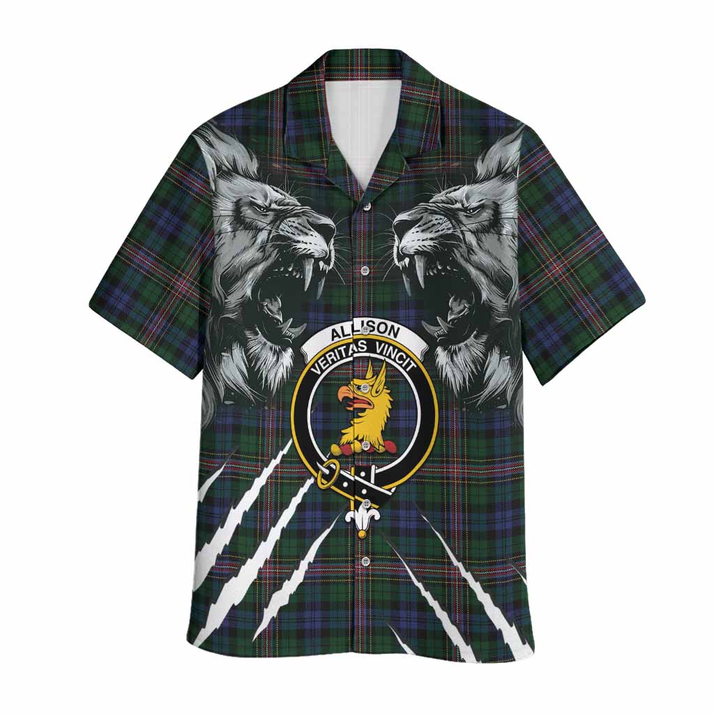 Allison Tartan Crest Hawaiian Shirt Ferocious Lion Style