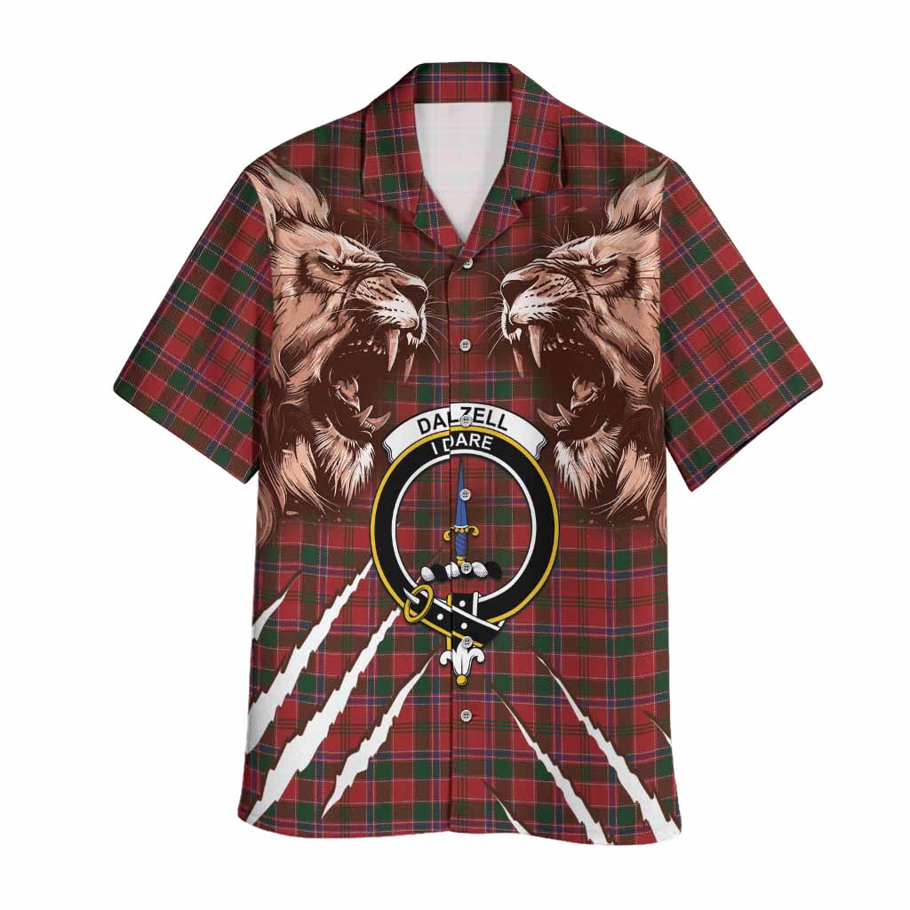 Dalzell (Dalziel) Tartan Crest Hawaiian Shirt Ferocious Lion Style