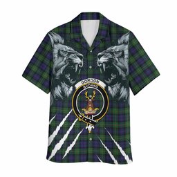 Gordon Tartan Crest Hawaiian Shirt Ferocious Lion Style