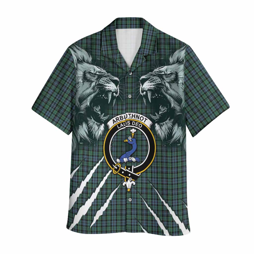 Arbuthnot Tartan Crest Hawaiian Shirt Ferocious Lion Style