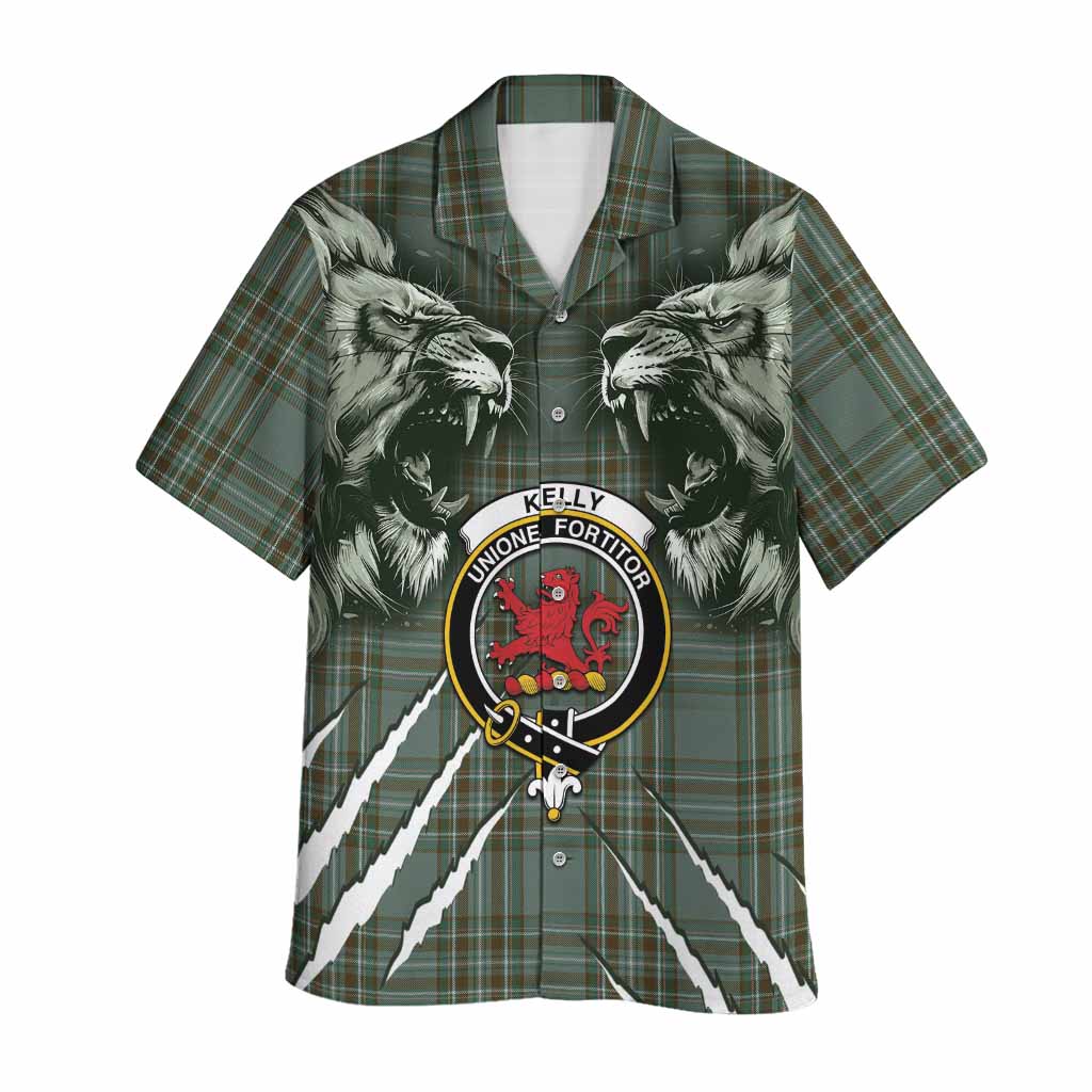 Kelly Tartan Crest Hawaiian Shirt Ferocious Lion Style