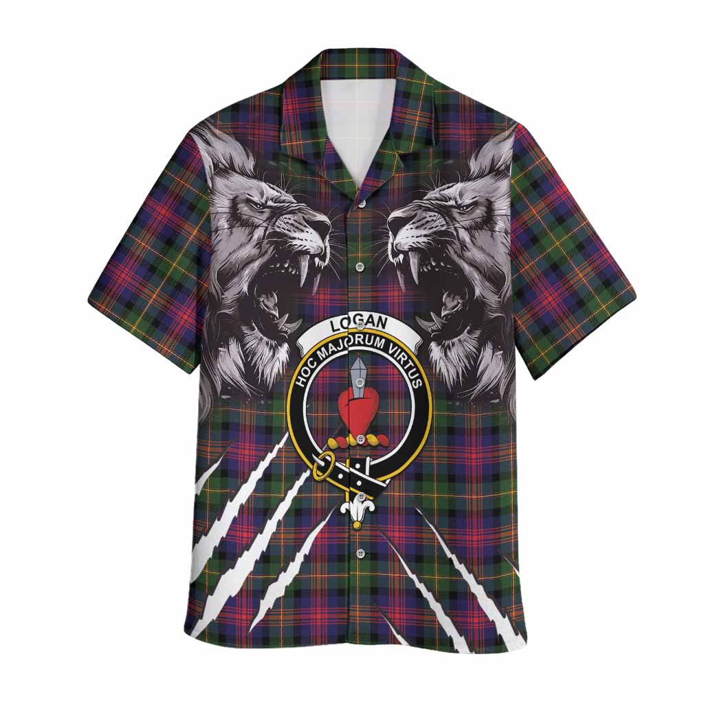 Logan Tartan Crest Hawaiian Shirt Ferocious Lion Style