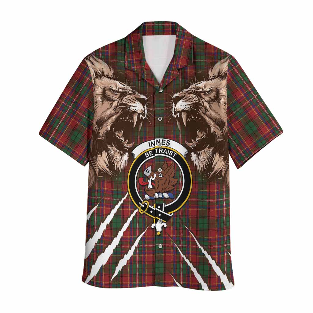 Innes Tartan Crest Hawaiian Shirt Ferocious Lion Style