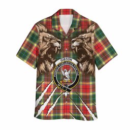 Gibson (Gibbs or Gibsone) Tartan Crest Hawaiian Shirt Ferocious Lion Style