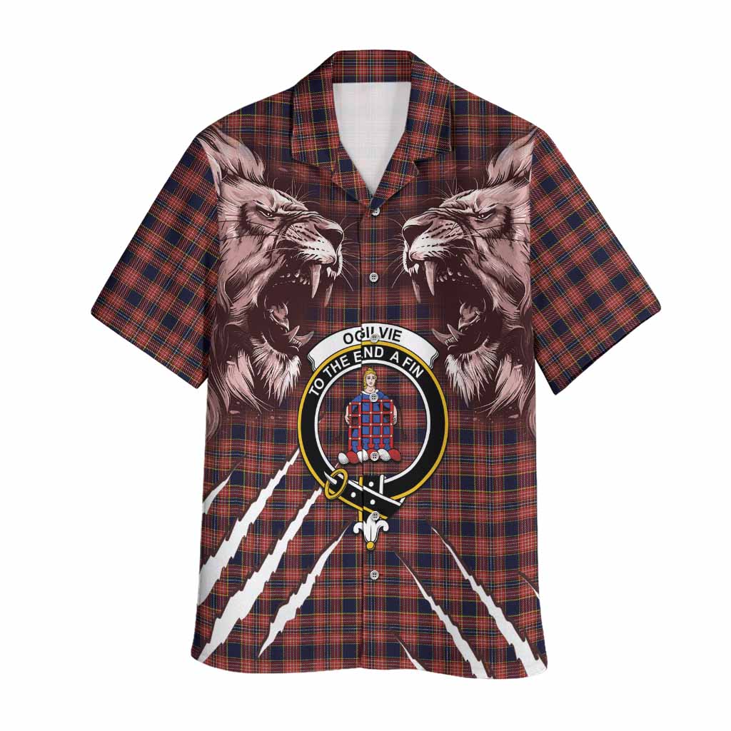 Ogilvie (Ogilvy) Tartan Crest Hawaiian Shirt Ferocious Lion Style