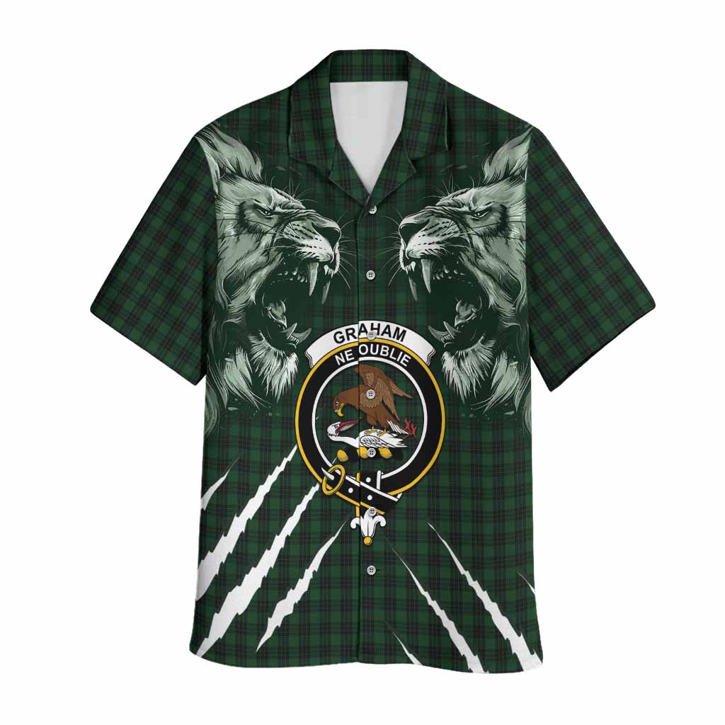 Graham Tartan Crest Hawaiian Shirt Ferocious Lion Style