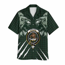 Graham Tartan Crest Hawaiian Shirt Ferocious Lion Style