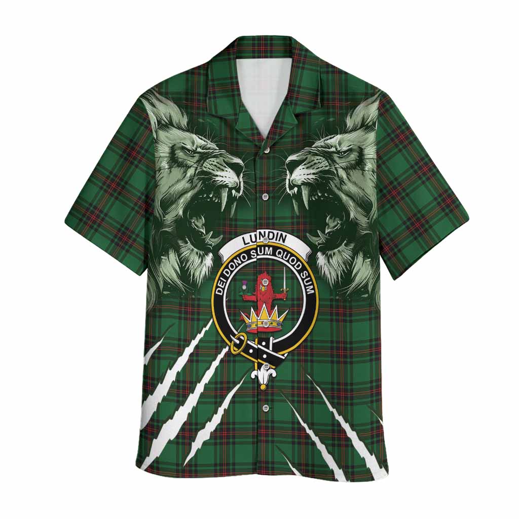 Lundin Tartan Crest Hawaiian Shirt Ferocious Lion Style