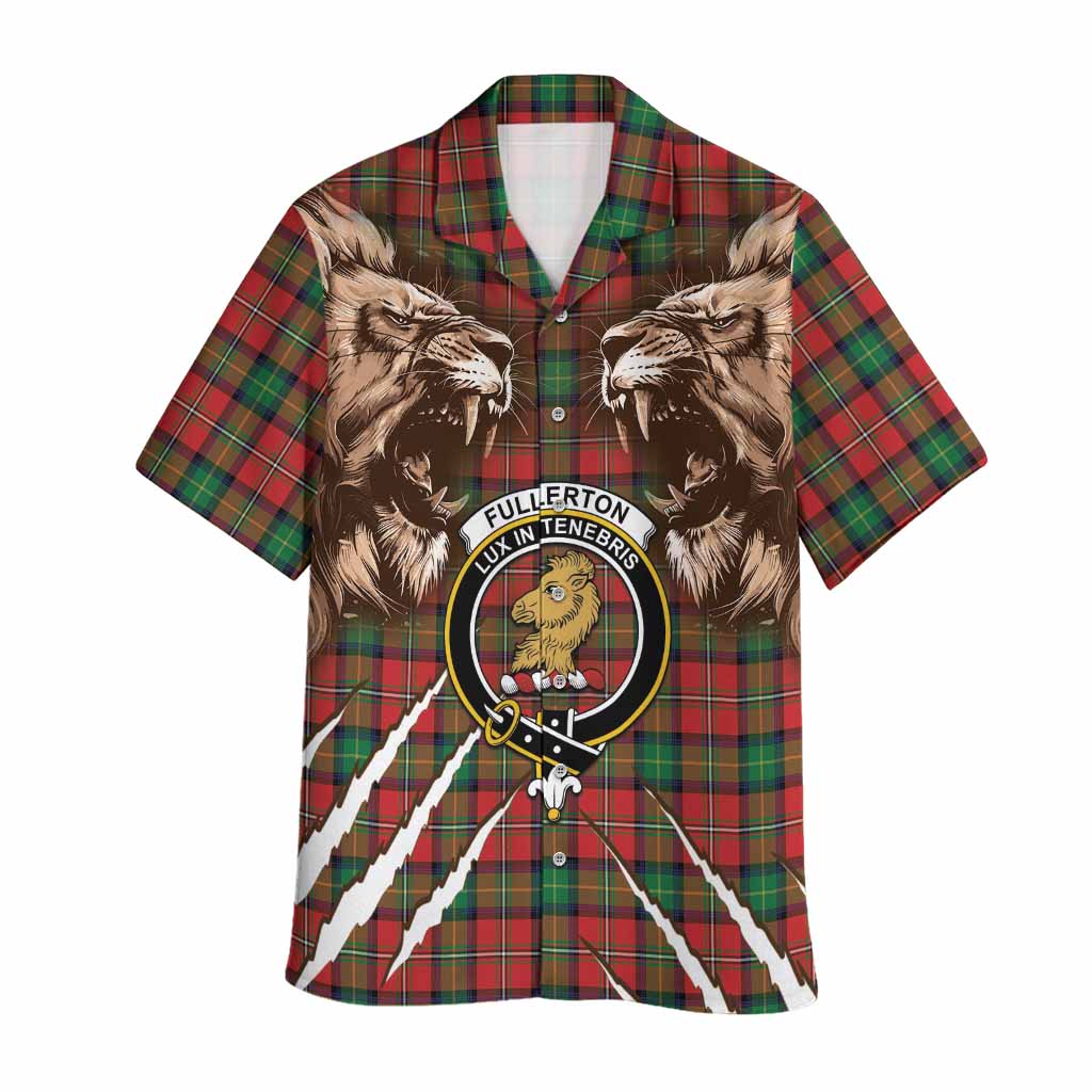 Fullerton Tartan Crest Hawaiian Shirt Ferocious Lion Style