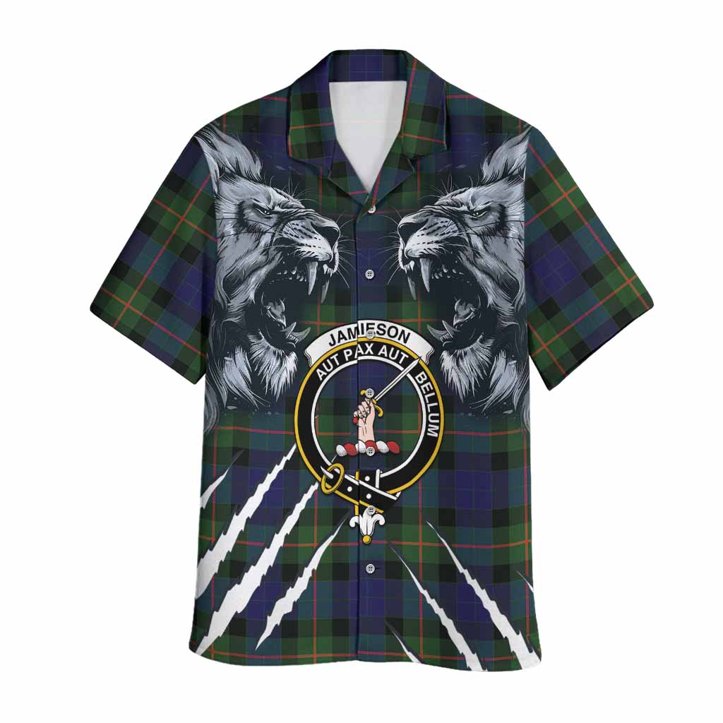 Jamieson Tartan Crest Hawaiian Shirt Ferocious Lion Style