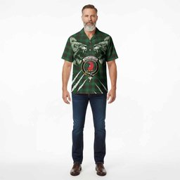 Halkerston Tartan Crest Hawaiian Shirt Ferocious Lion Style