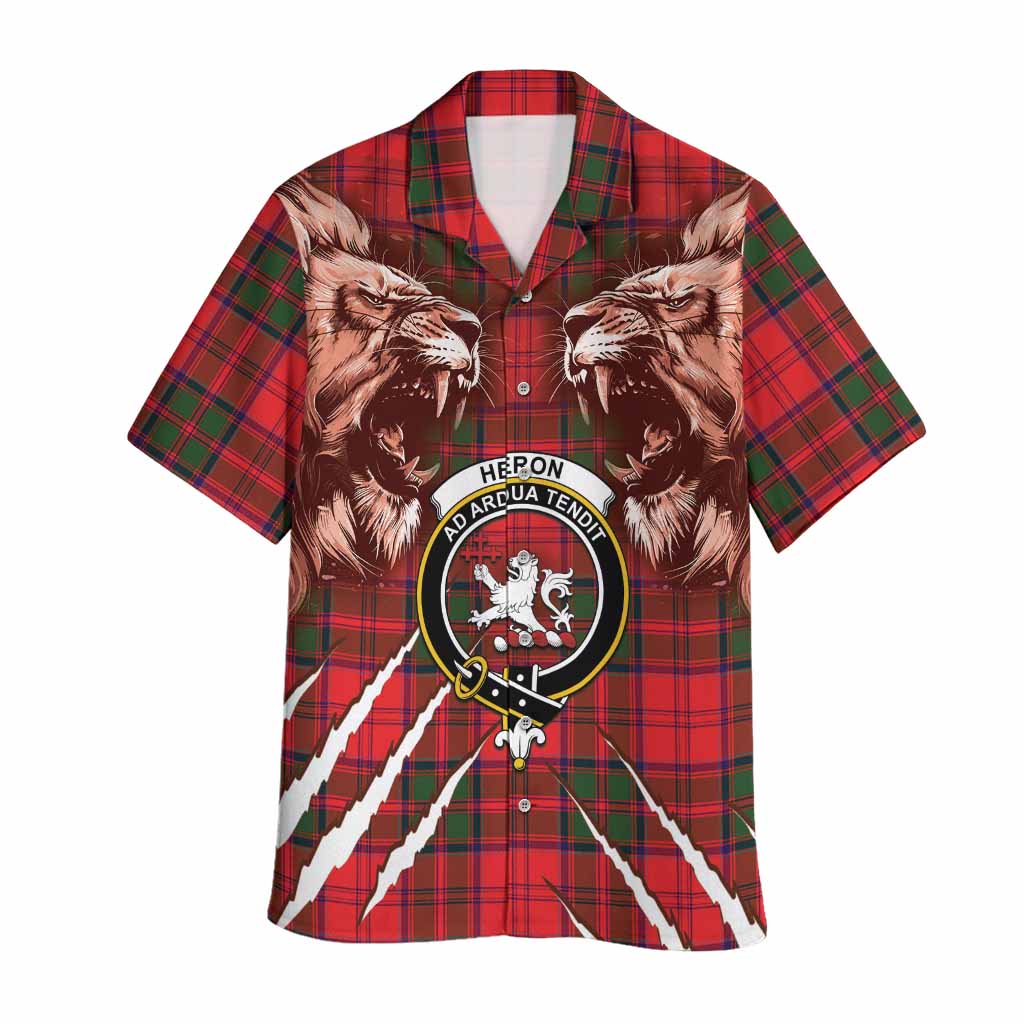 Heron Tartan Crest Hawaiian Shirt Ferocious Lion Style