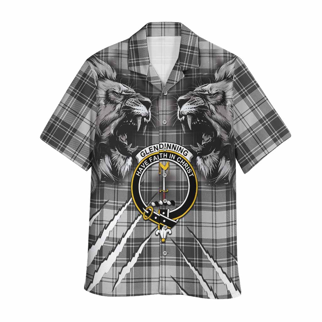 Glendinning Tartan Crest Hawaiian Shirt Ferocious Lion Style