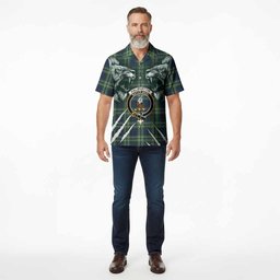 Haliburton Tartan Crest Hawaiian Shirt Ferocious Lion Style