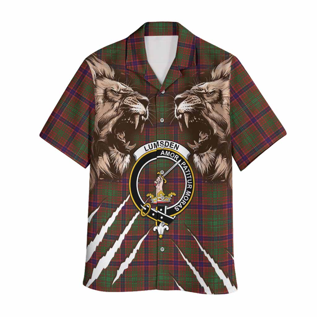 Lumsden Tartan Crest Hawaiian Shirt Ferocious Lion Style