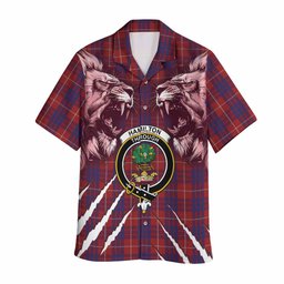 Hamilton Tartan Crest Hawaiian Shirt Ferocious Lion Style