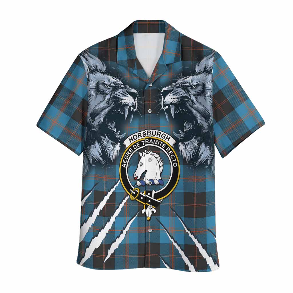 Horsburgh Tartan Crest Hawaiian Shirt Ferocious Lion Style
